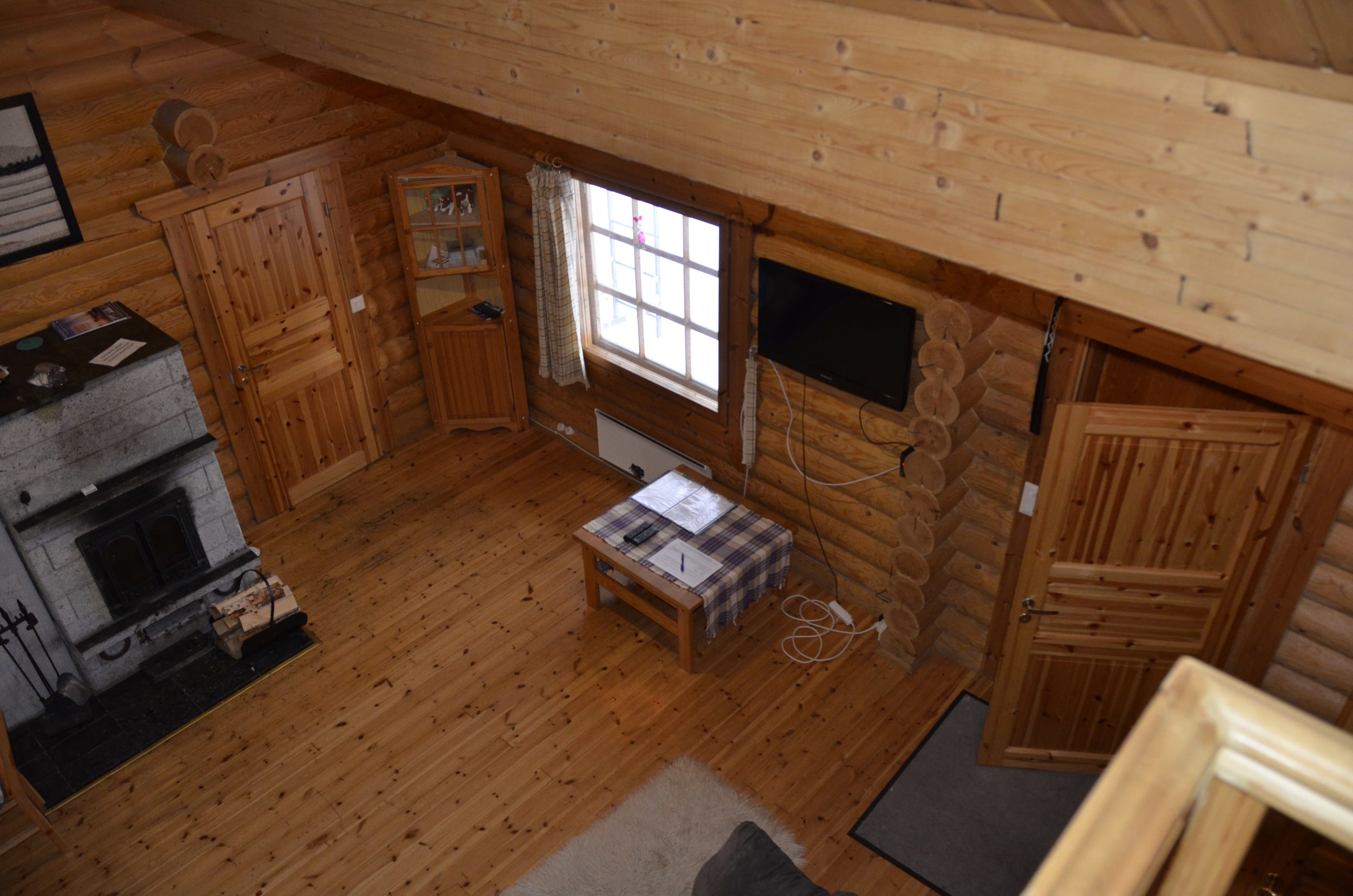 Flat-screen TV, fireplace