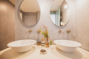 Shower, free toiletries, hair dryer, bidet