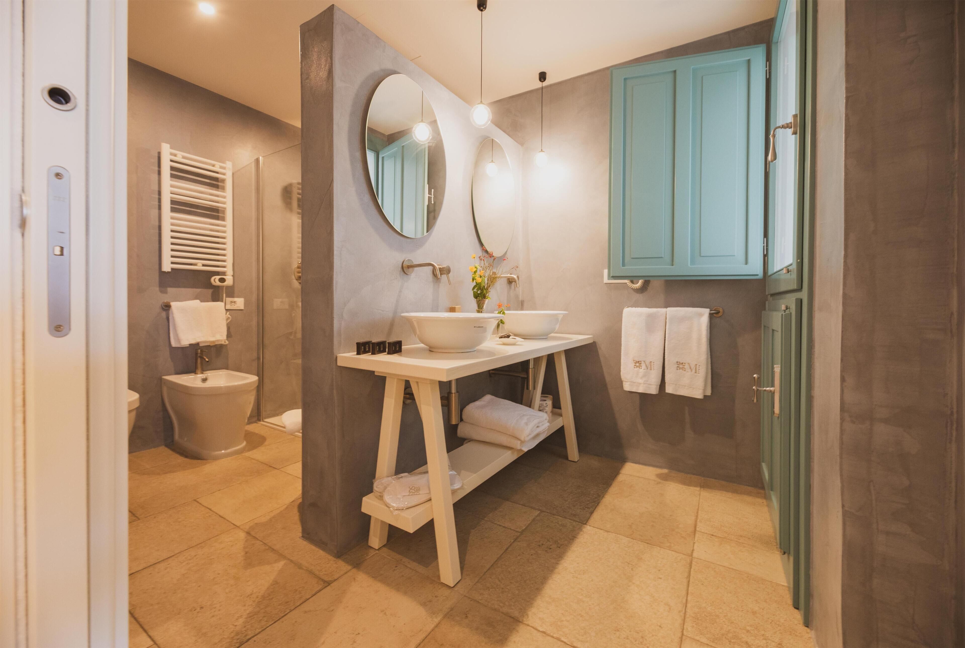 Shower, free toiletries, hair dryer, bidet