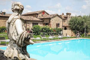 Seasonal outdoor pool, open 9:30 AM to 8:00 PM, sun loungers