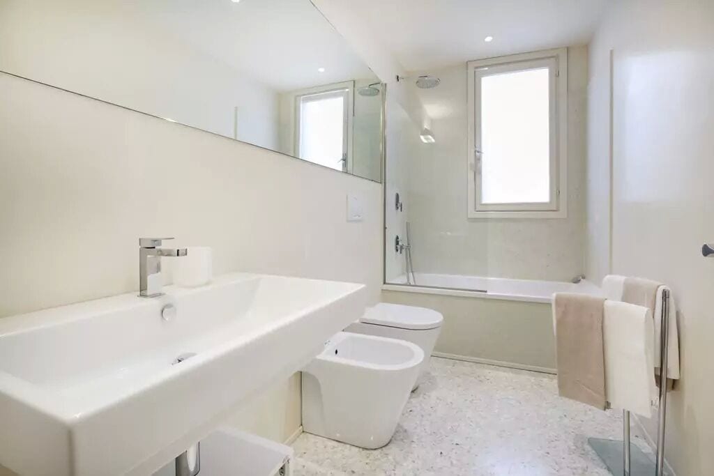 Bathtub, hair dryer, bidet, towels