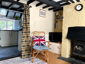 Smart TV, fireplace, DVD player, stereo