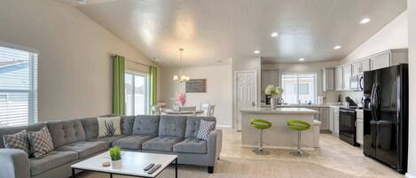 Télévision, cheminée, livres, espaces bureaux