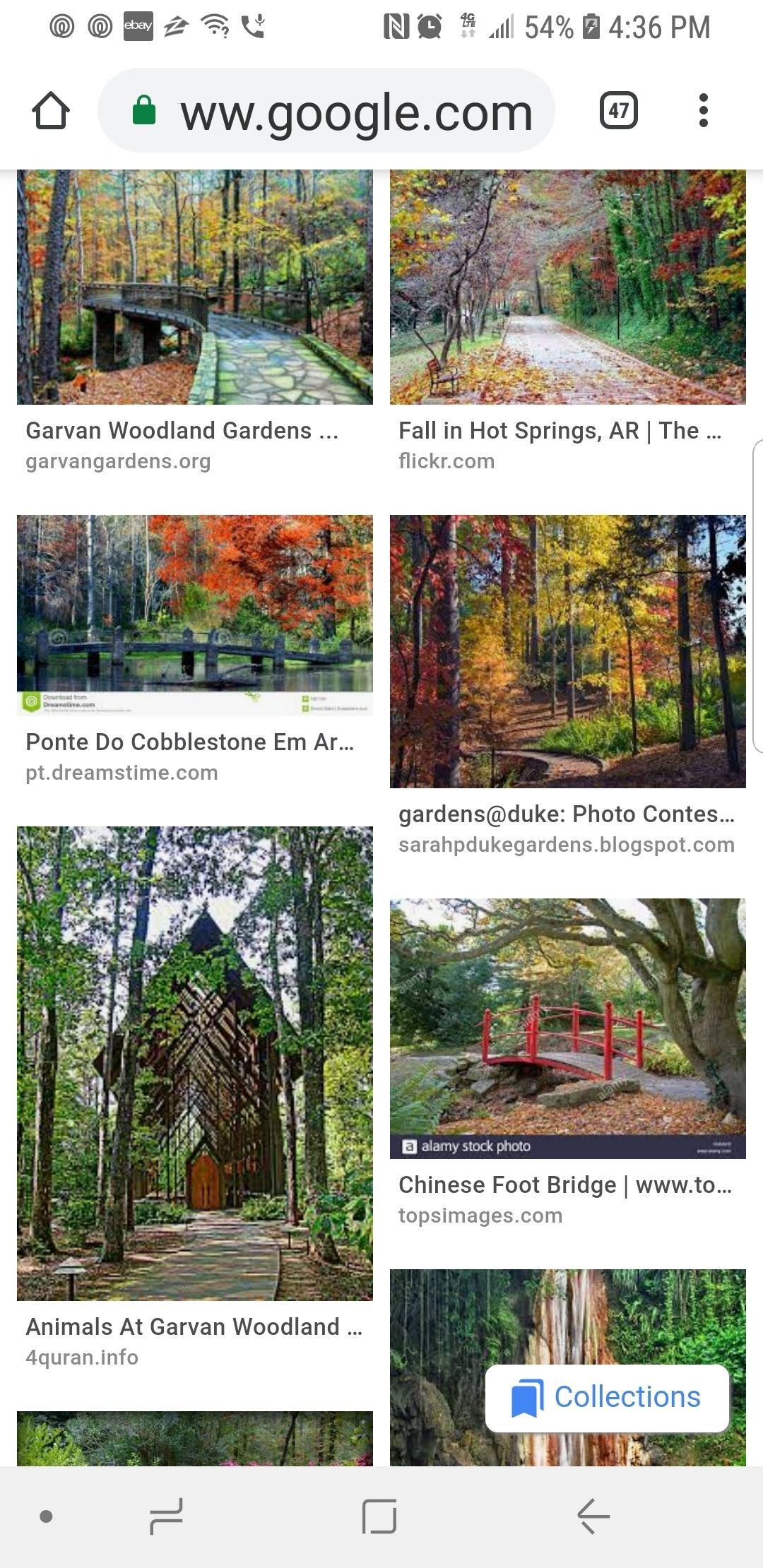 Une page web présentant diverses images de jardins et de ponts.