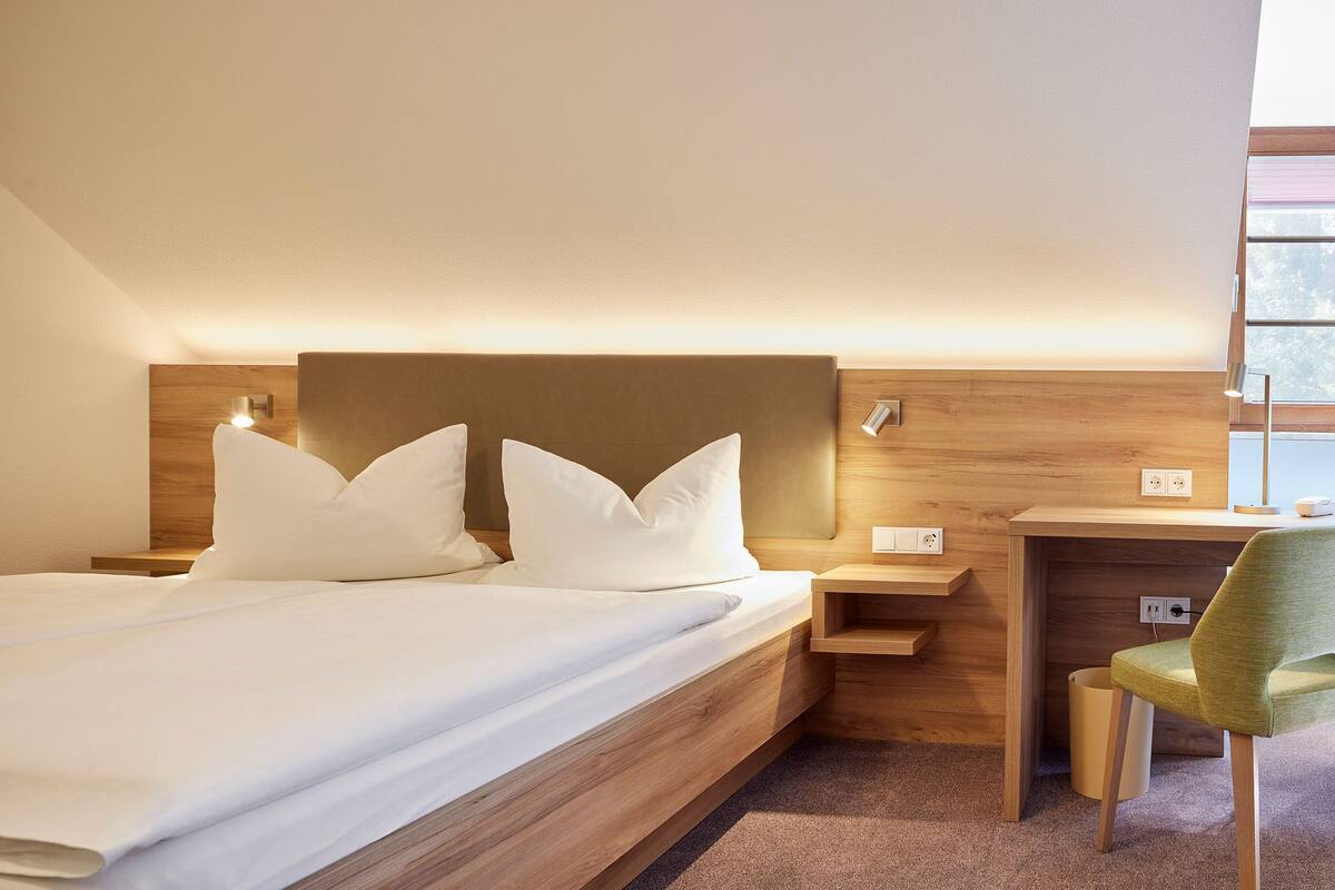 comfort double room, 1 queen bed, non smoking, park view | minibar, individually decorated, individually furnished, desk