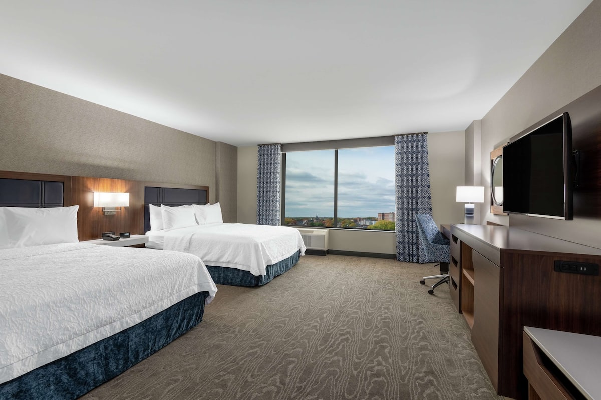 room, 2 queen beds, accessible, refrigerator & microwave (roll-in shower) | in-room safe, desk, iron/ironing board, cots/infant beds