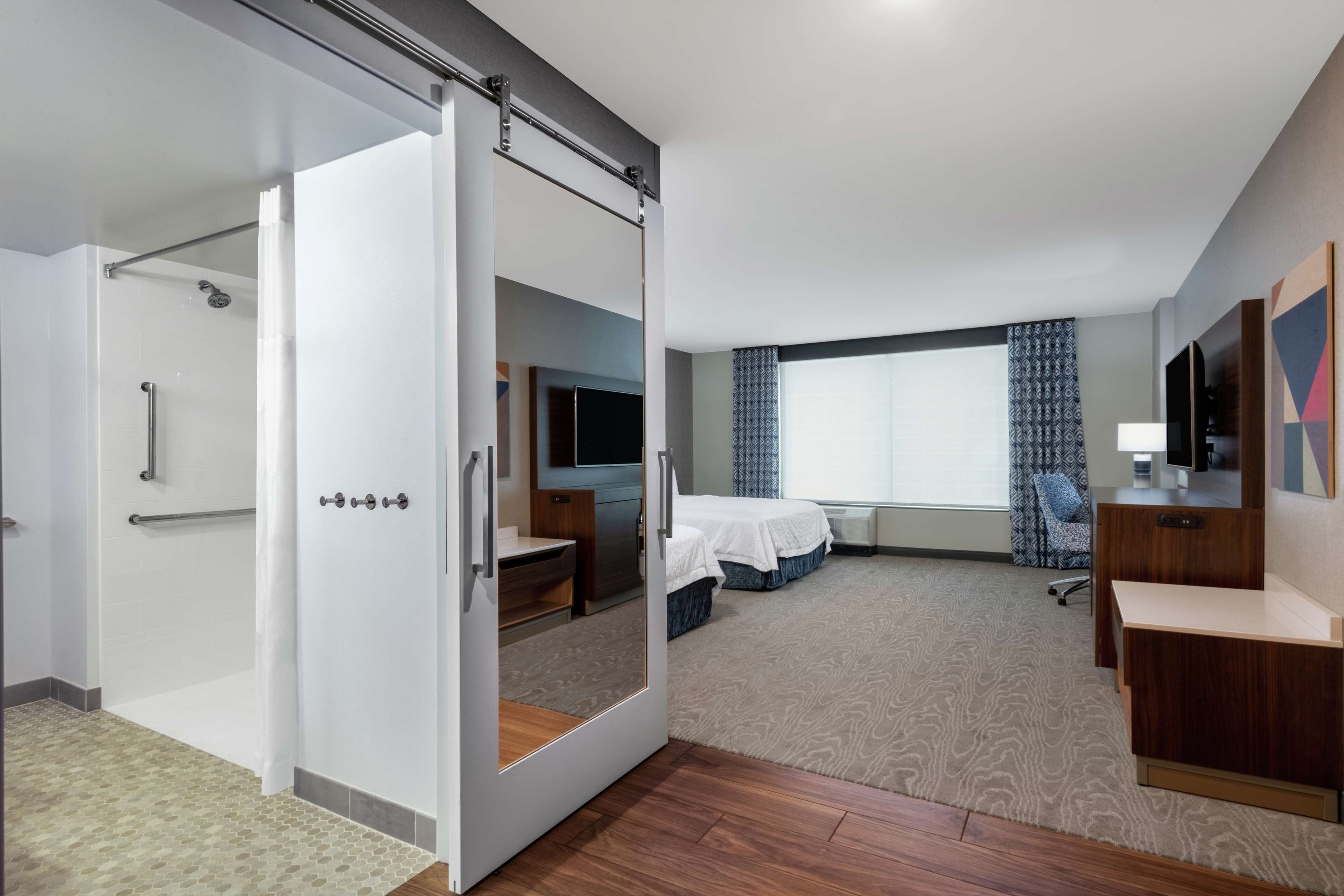 room, 2 queen beds, accessible, refrigerator & microwave (roll-in shower) | in-room safe, desk, iron/ironing board, cots/infant beds