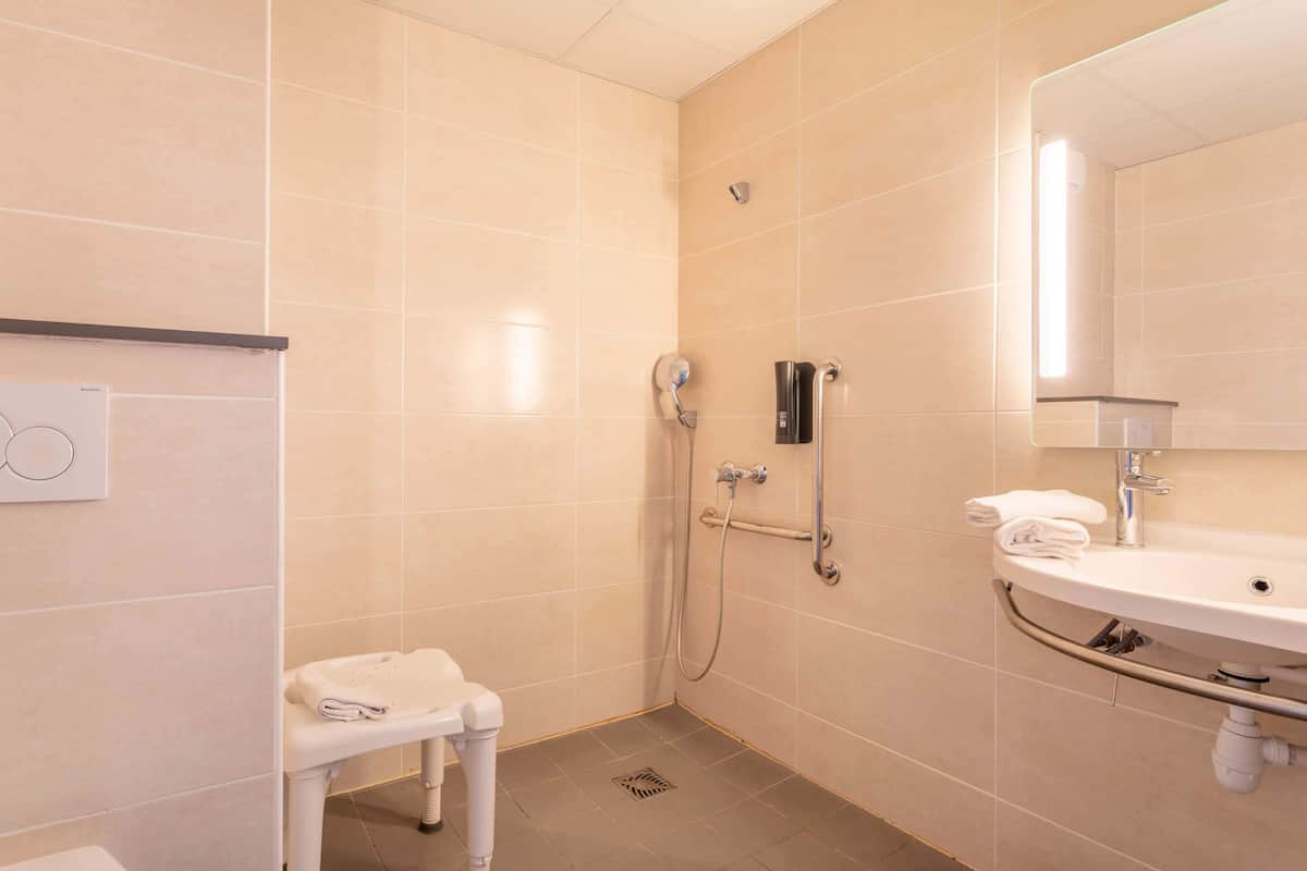 double room, accessible, non smoking | bathroom | shower, free toiletries, hair dryer, towels