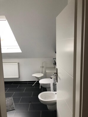 Bañera, secador de pelo, bidet, toallas