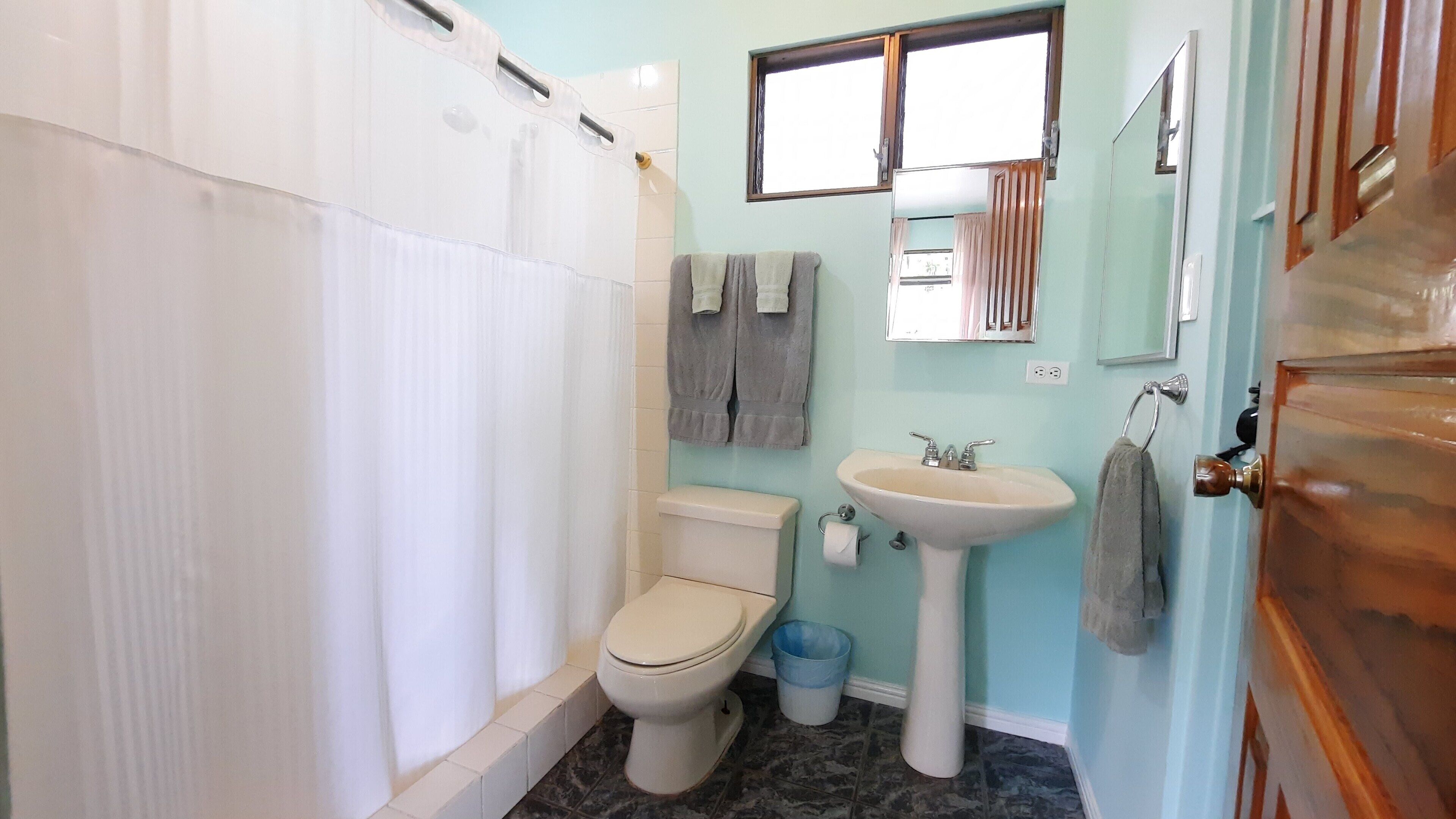 superior suite, 1 king bed, non smoking, pool view | bathroom | shower, rainfall showerhead, free toiletries, hair dryer