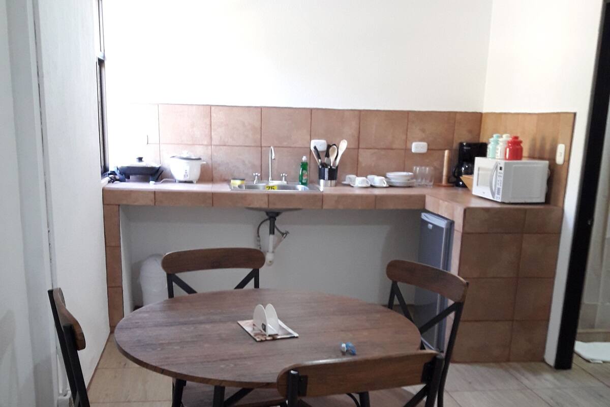 Coffee/tea maker, mini-fridge, microwave, toaster