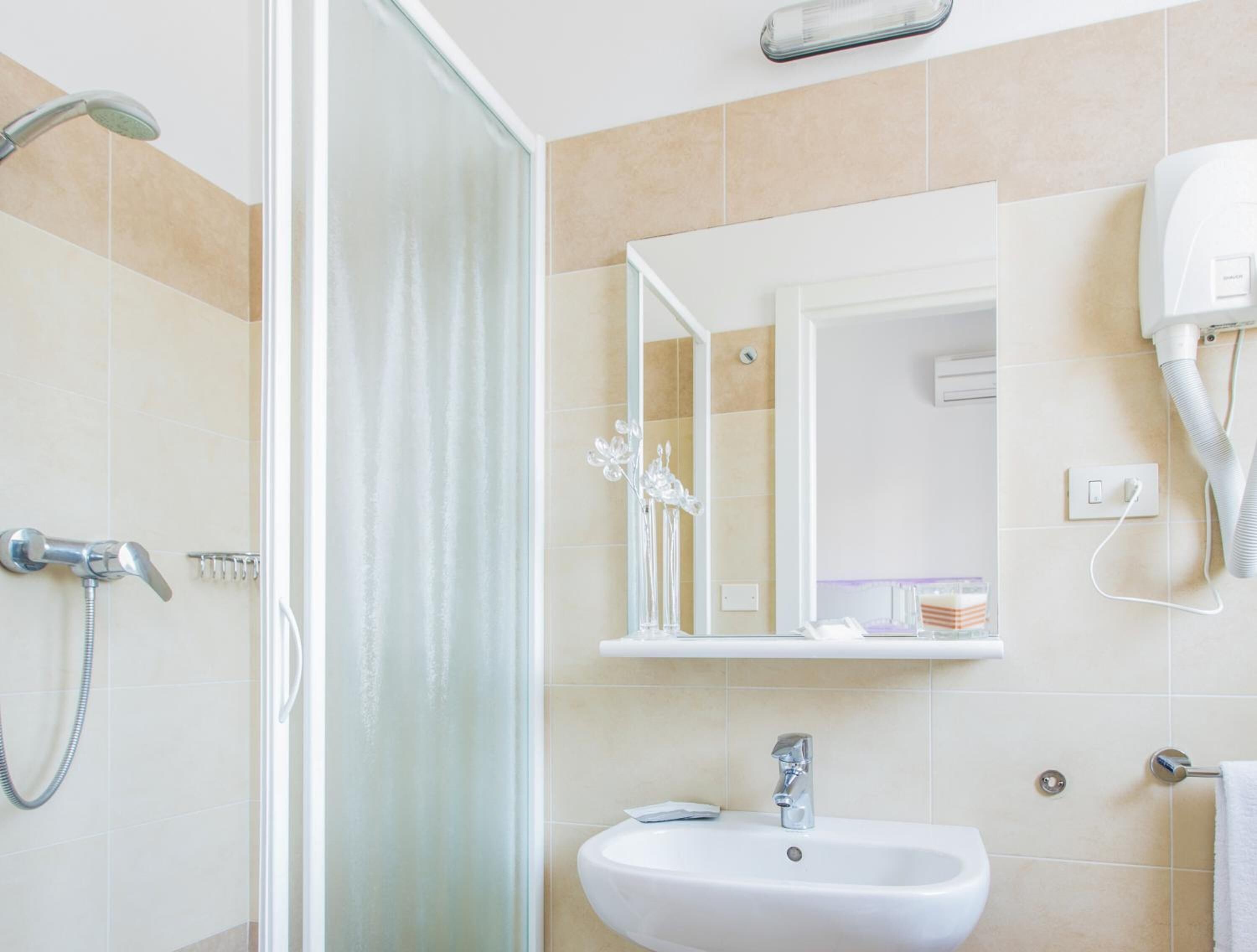 shower, free toiletries, hair dryer, bidet