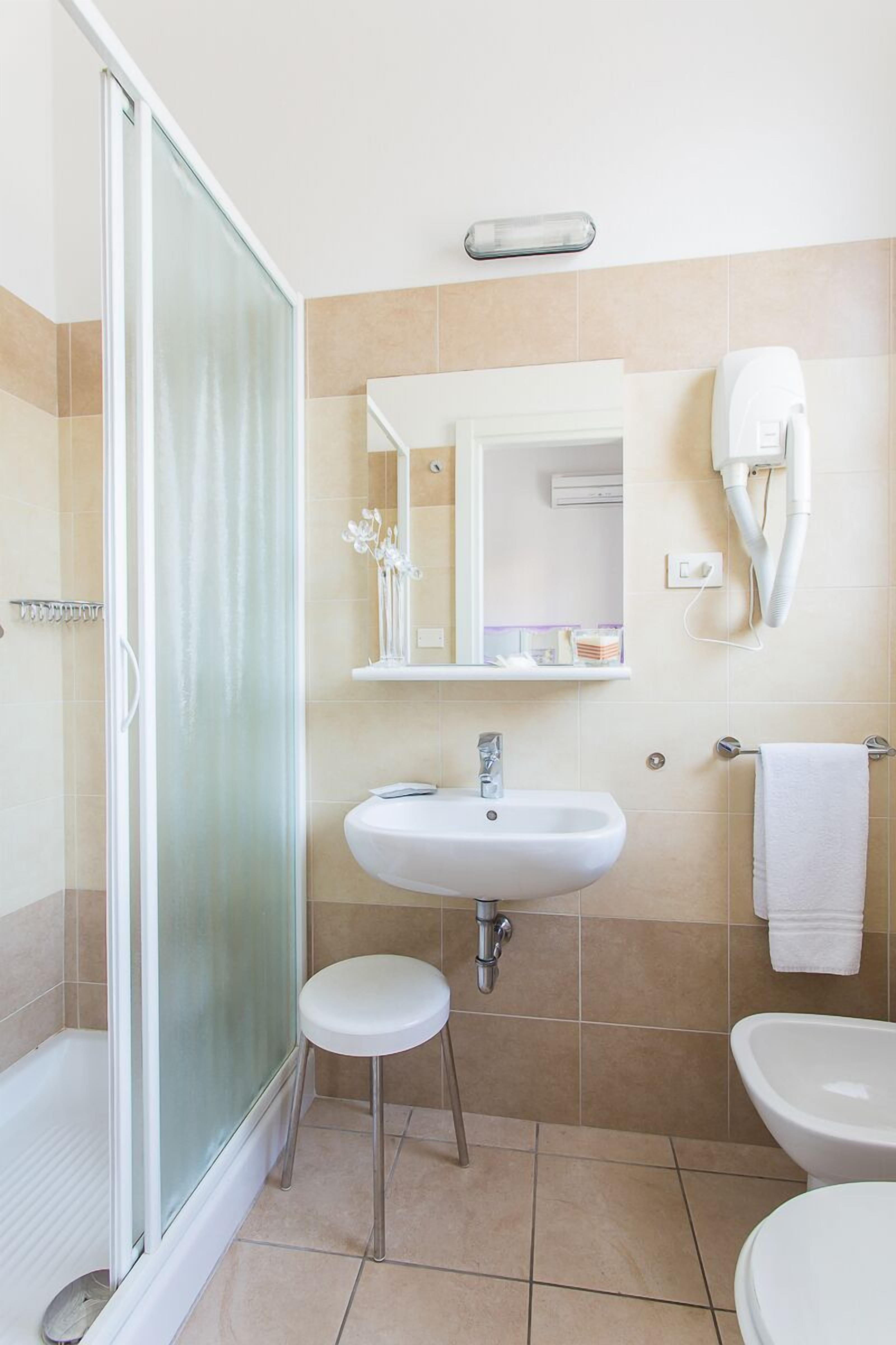 shower, free toiletries, hair dryer, bidet