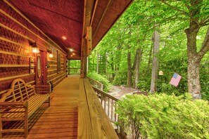 Terrace/patio - Hebron Falls  Wraparound porch,  hot tub, private setting, Hiking, Pool Table, Pet Friendly (Boone)