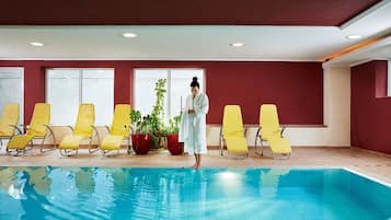 Indoor pool, open 7:00 AM to 9:30 PM, pool loungers