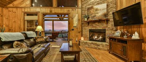 TV, fireplace, DVD player, books