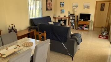 Smart TV, fireplace, DVD player, table tennis