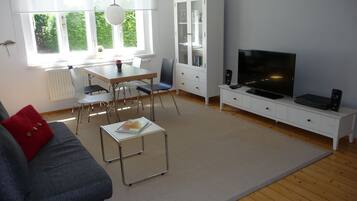 Fernseher, DVD-Player, Bücher, Videothek