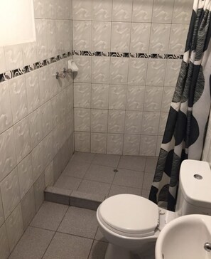 Shower, rainfall showerhead, towels