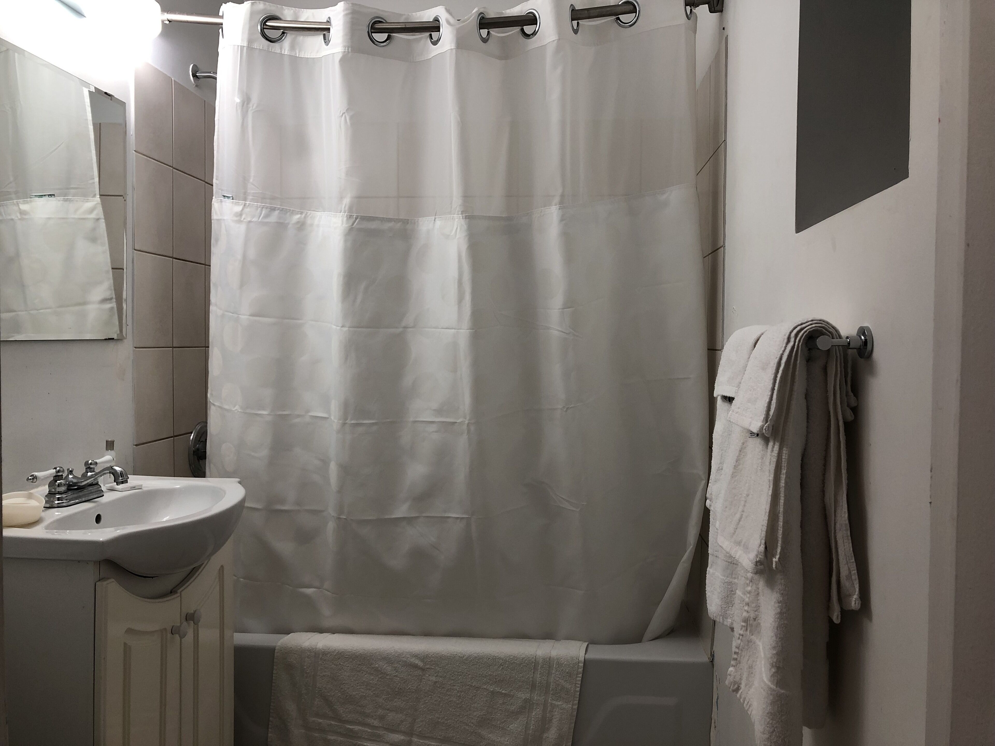 コンフォート ルーム クイーンベッド 1 台 禁煙 | バスルーム | シャワー付き浴槽、水圧マッサージシャワー、ヘアドライヤー、ビデ