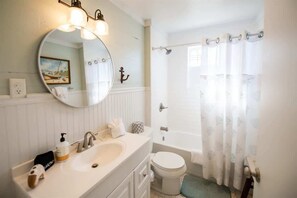 Bañera, secador de pelo y champú