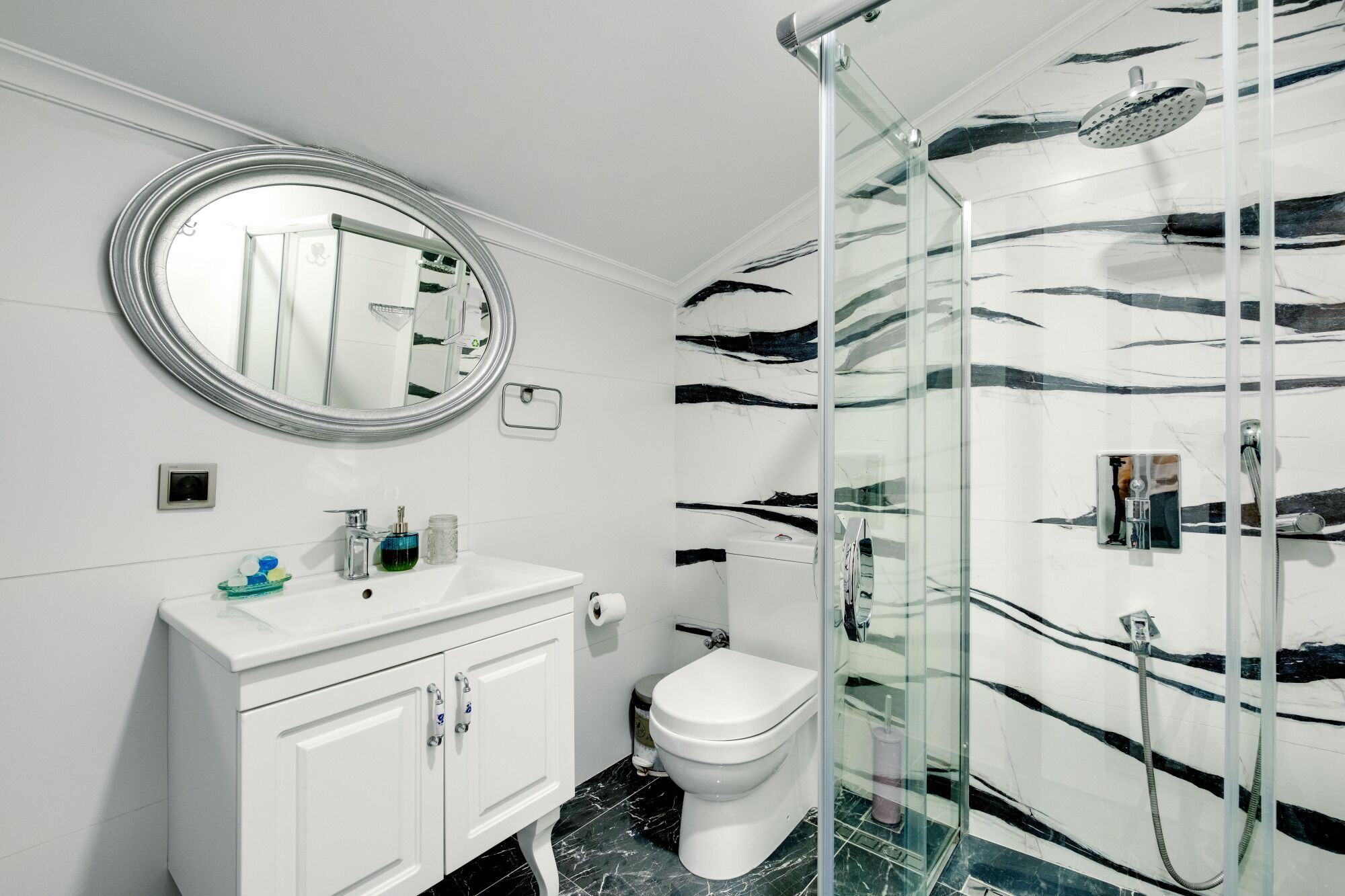 family double or twin room | bathroom | shower, rainfall showerhead, free toiletries, hair dryer