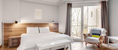 Minibar, desk, laptop workspace, iron/ironing board