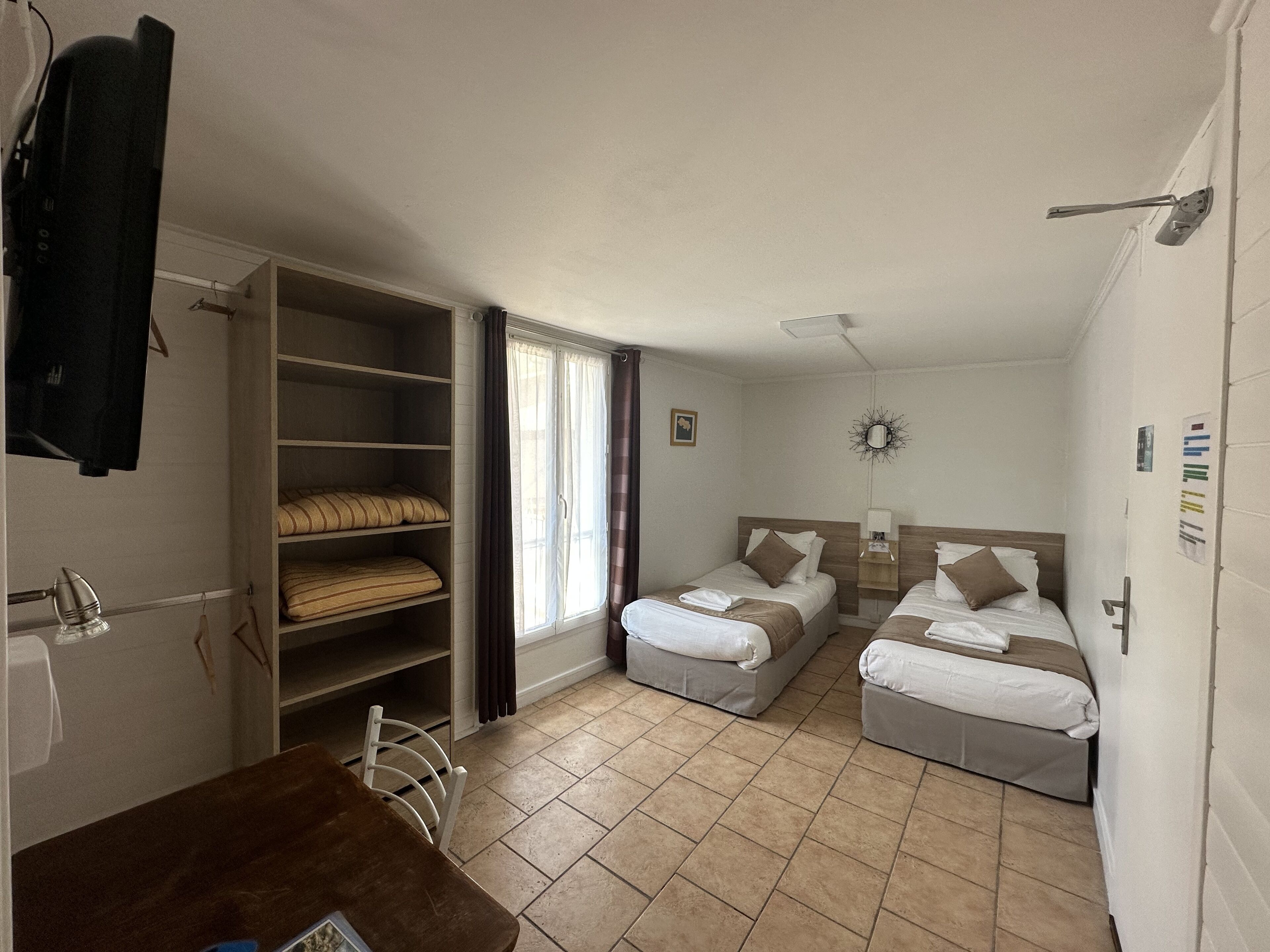 room with two separated beds | desk, laptop workspace, free wifi, bed sheets