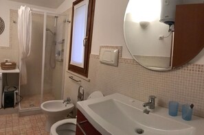 Hair dryer, soap, shampoo, toilet paper