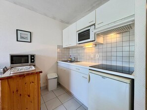 Fridge, microwave, stovetop, coffee/tea maker - Carnac: 2-room apartment with terrace, pet allowed, parking, near beach (Carnac)