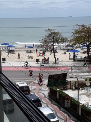 On the beach, sun-loungers