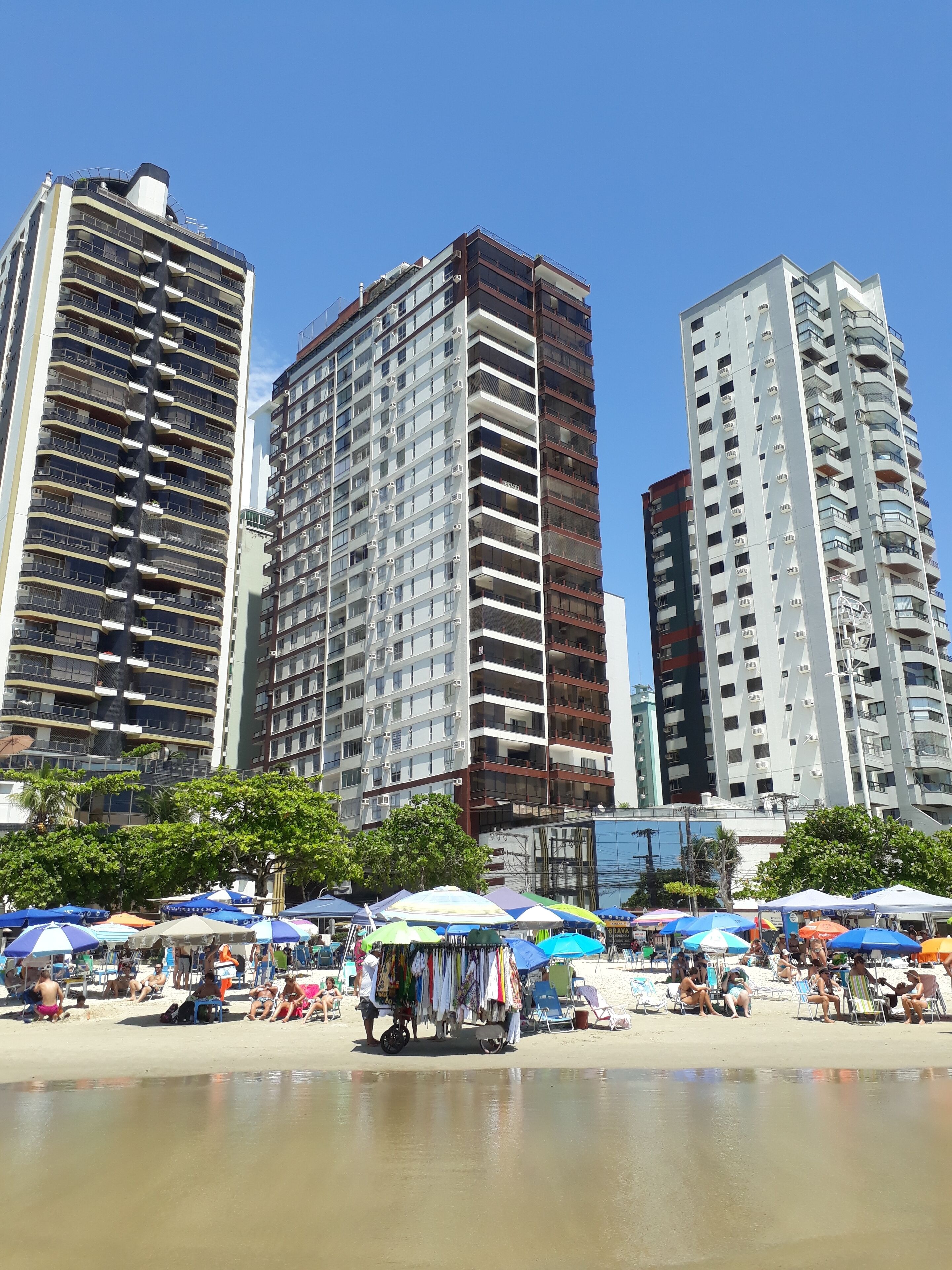On the beach, sun loungers