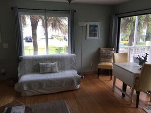 Smart TV, DVD player, books, music library