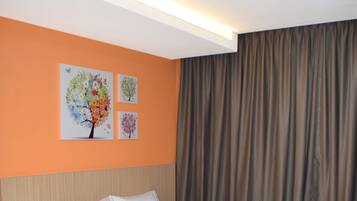 Desk, blackout curtains, iron/ironing board, free WiFi