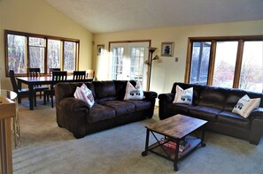 Smart TV, fireplace, video games, DVD player