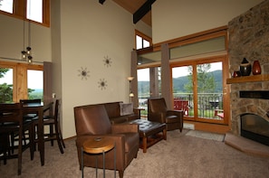 Smart TV, fireplace, DVD player, books