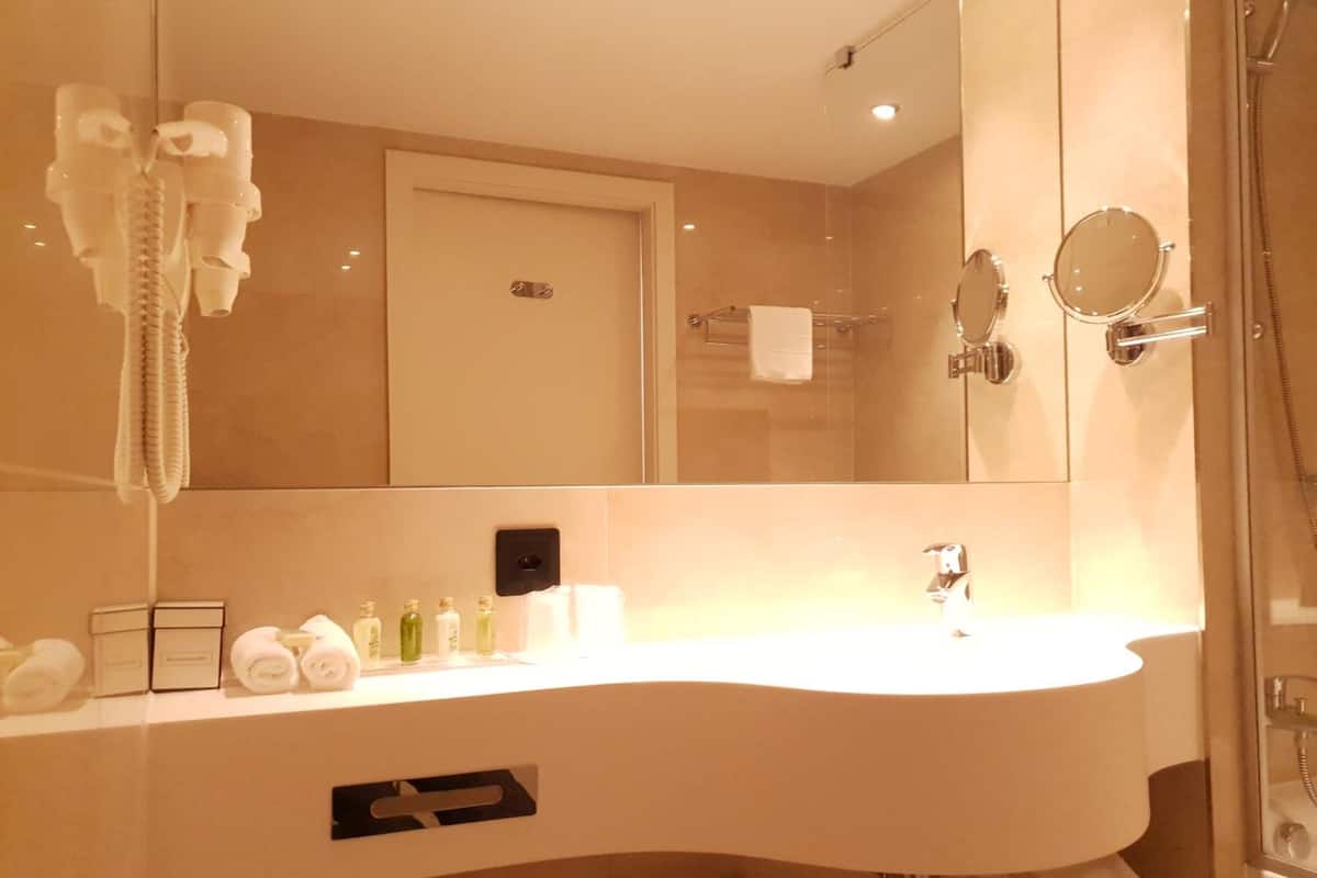 hair dryer, slippers, towels