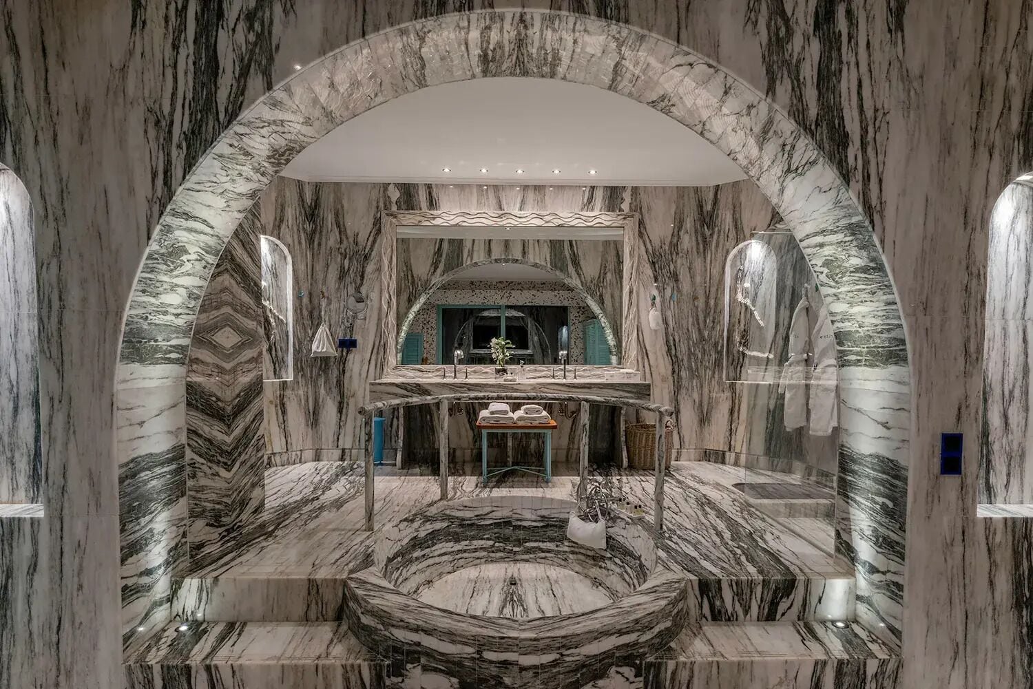 serenity | bathroom | designer toiletries, hair dryer, bathrobes, slippers