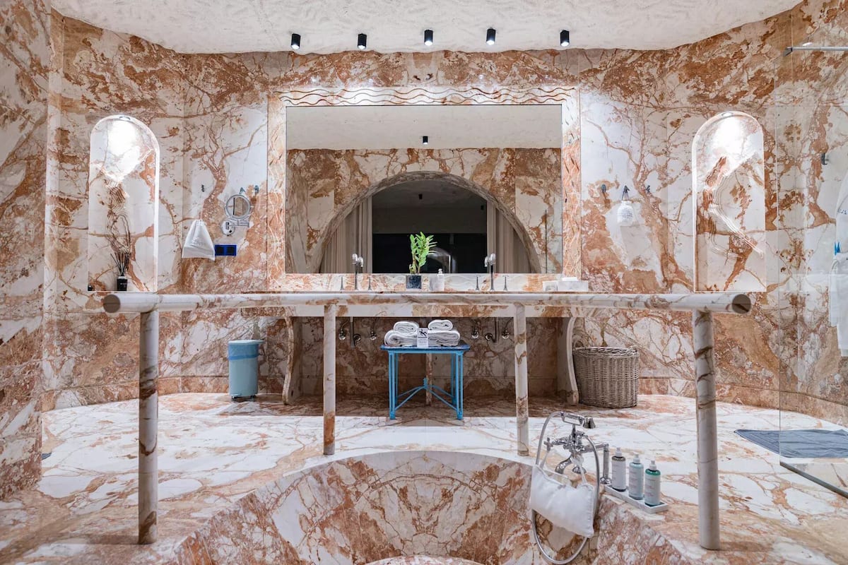 summer hope heart pool- two bedroom suite | bathroom | designer toiletries, hair dryer, bathrobes, slippers