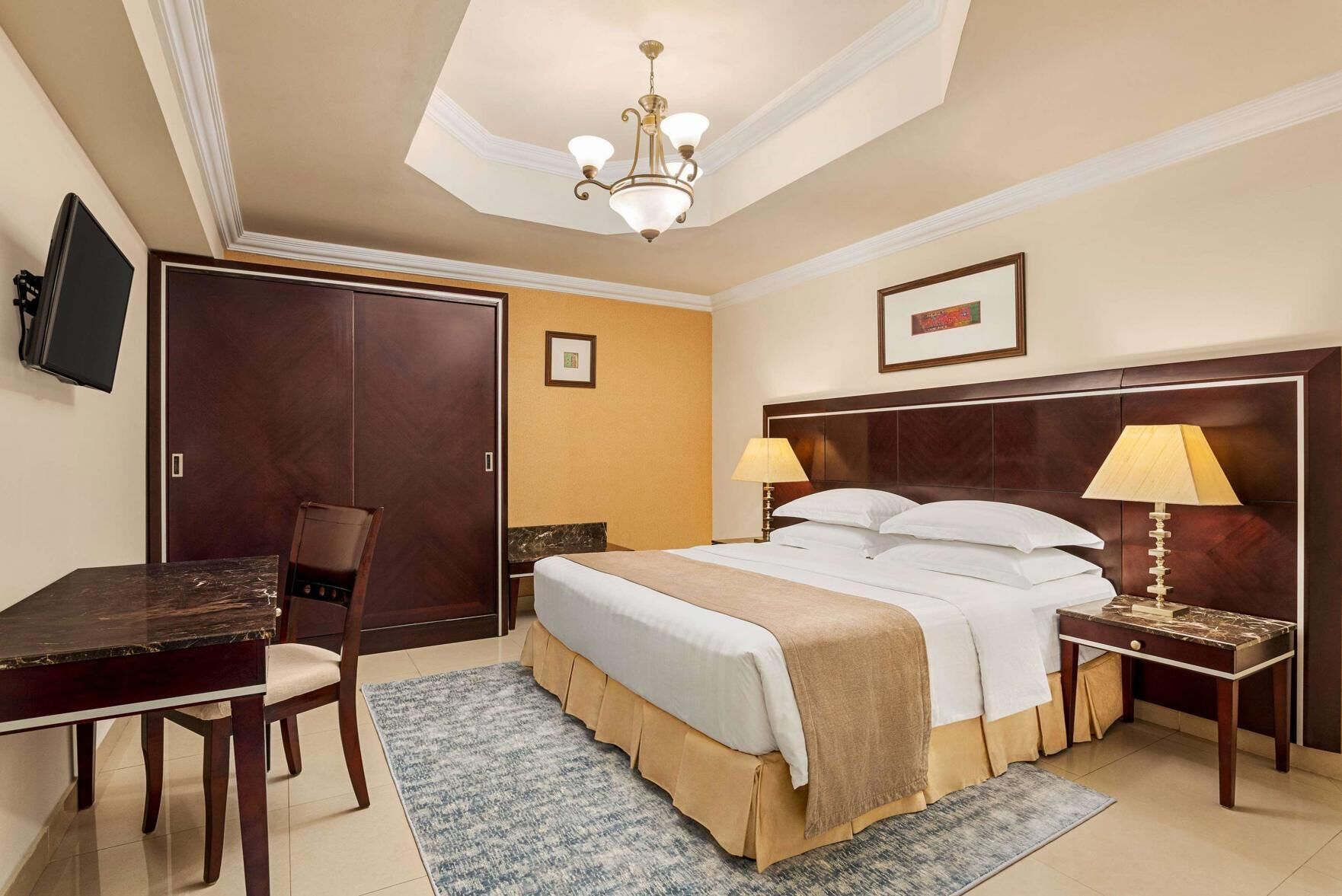 Minibar, desk, laptop workspace, soundproofing