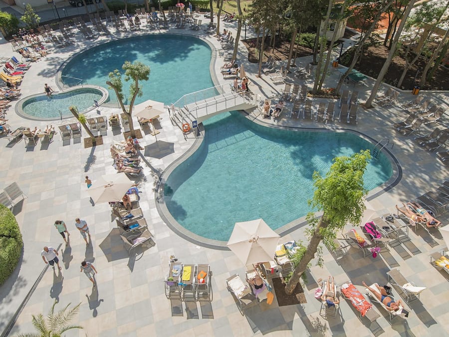 Seasonal outdoor pool, pool umbrellas, pool loungers