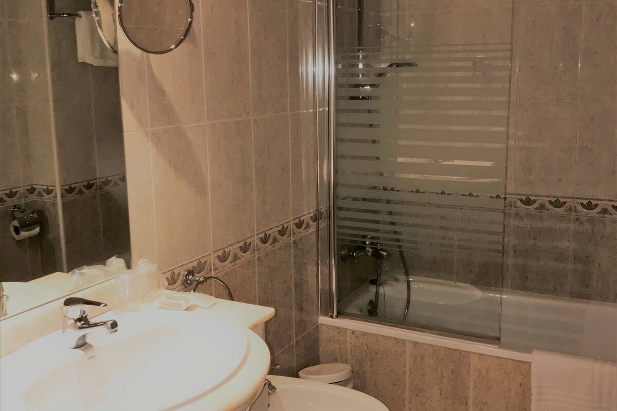 free toiletries, hair dryer, bidet, towels