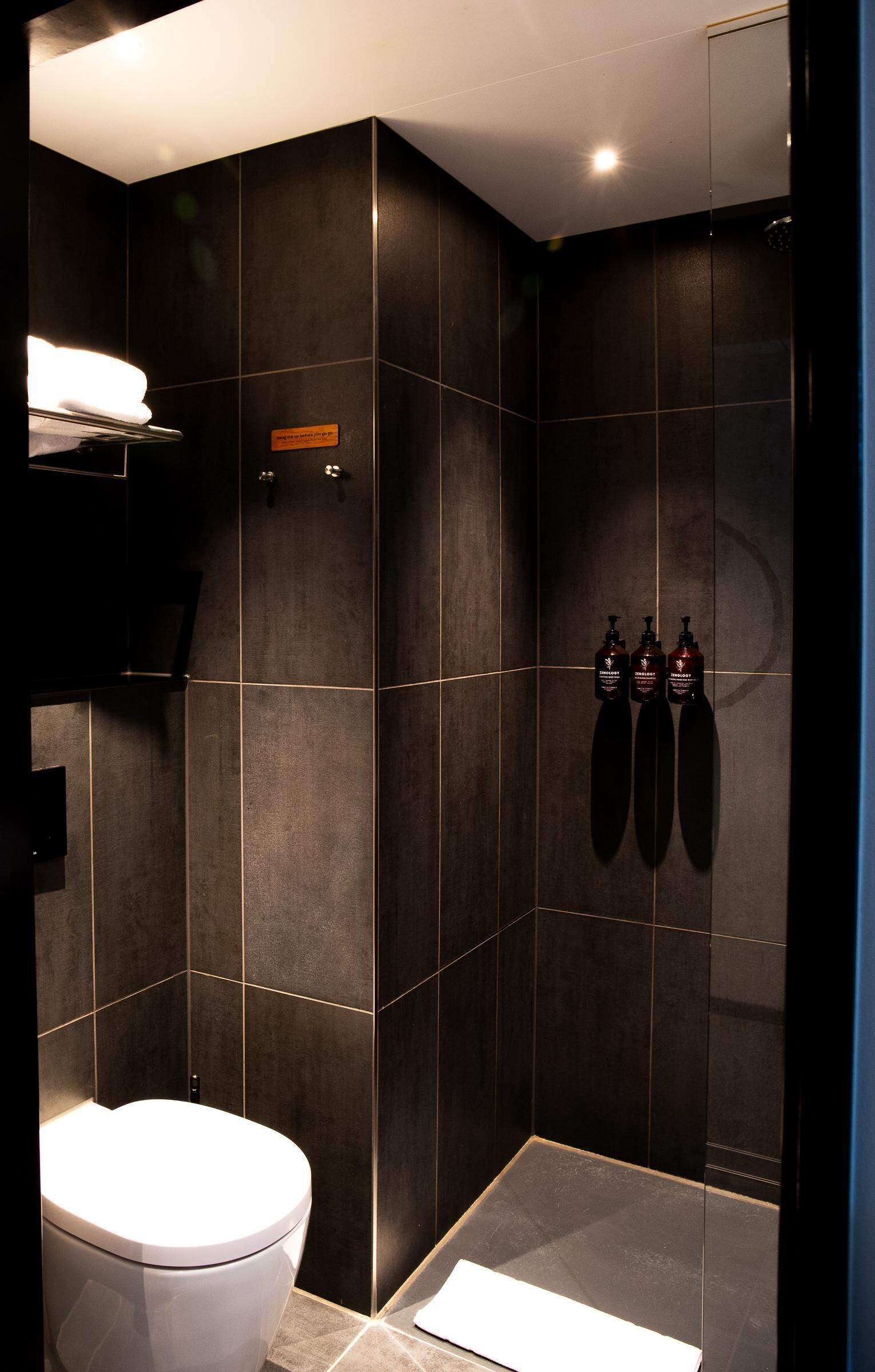 shower, free toiletries, towels, soap