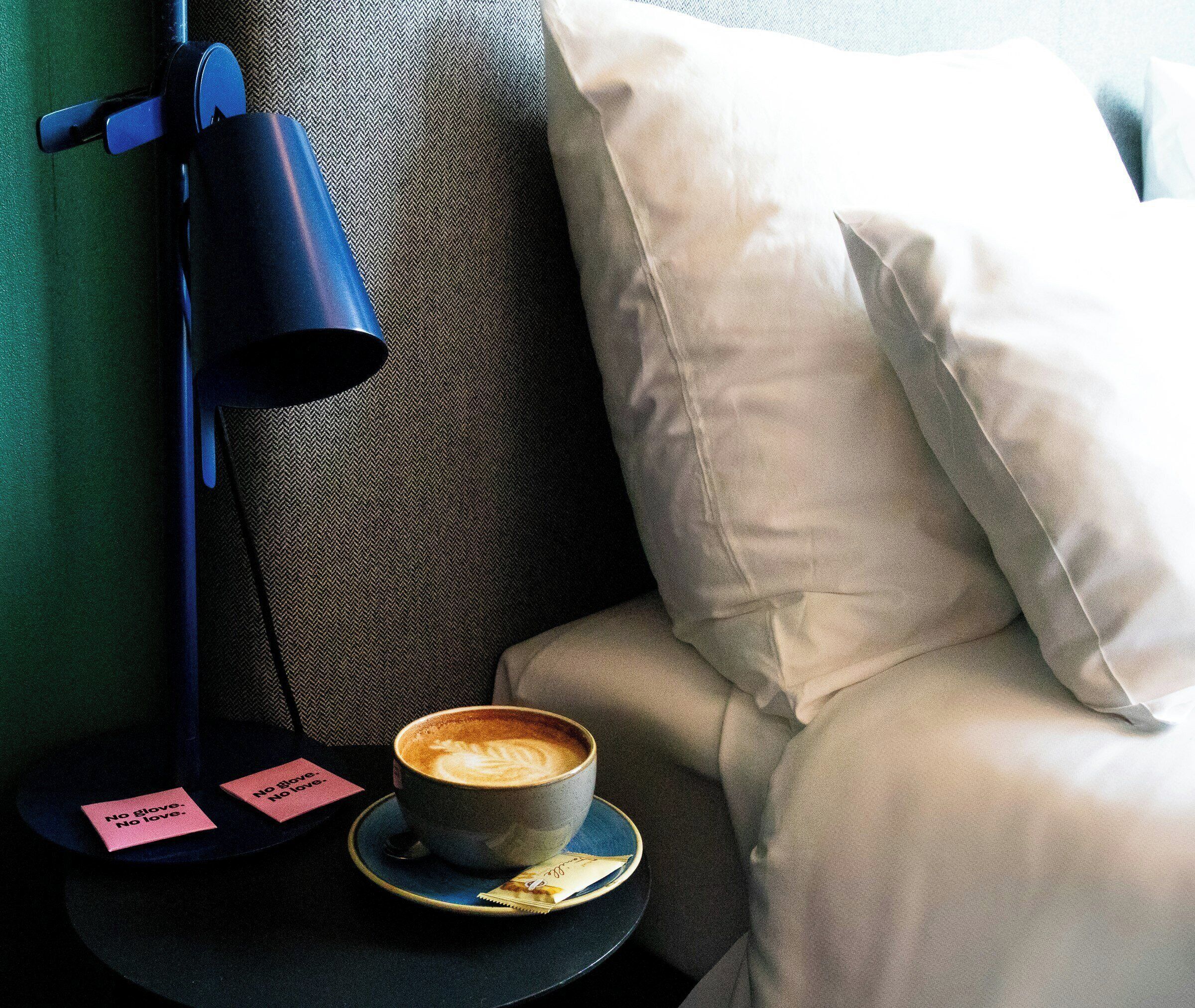 Desk, laptop workspace, blackout drapes, soundproofing