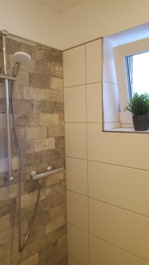 Dusche, Haartrockner, Seife, Toilettenpapier