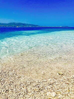 A clear beach with shallow water and a distant island. - The Iriomote Island  Hotel HOSHITATE (Taketomi)