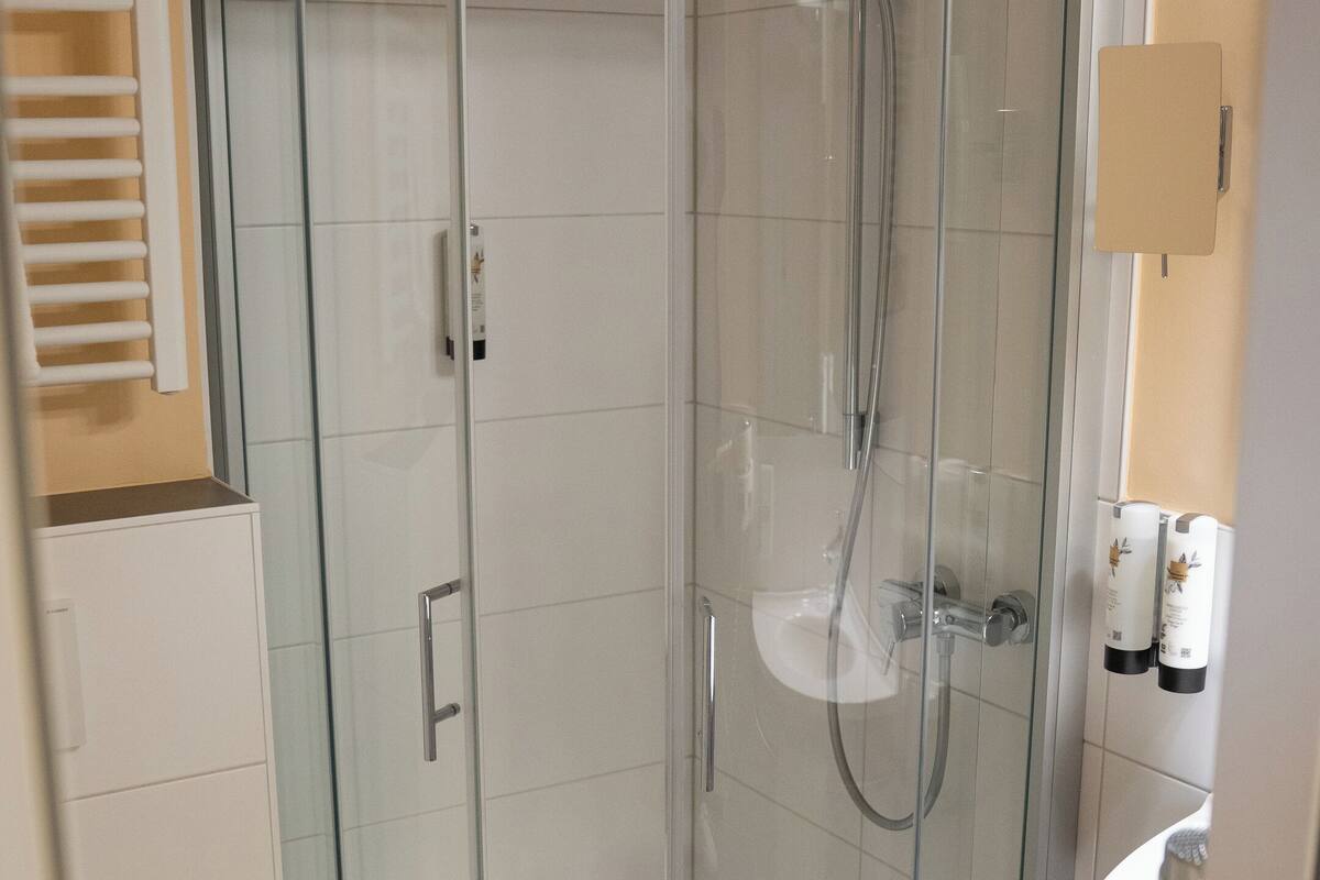 shower, free toiletries, hair dryer, bathrobes