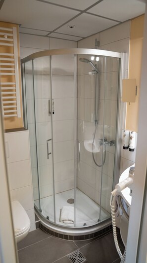 Shower, free toiletries, hair dryer, bathrobes