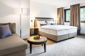 Hypo-allergenic bedding, free minibar, in-room safe