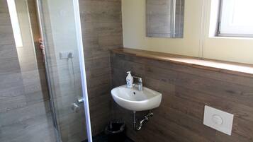 Shower, free toiletries, hair dryer, towels